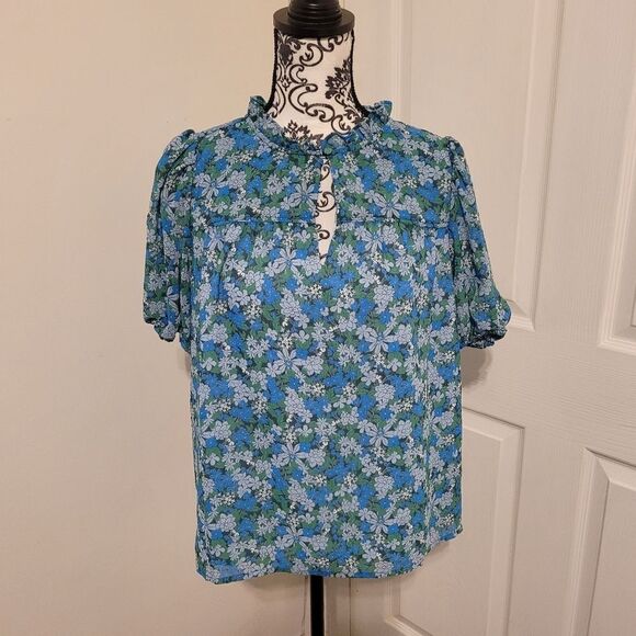 NWT J. Crew floral ruffled Neck top - Picture 1 of 7